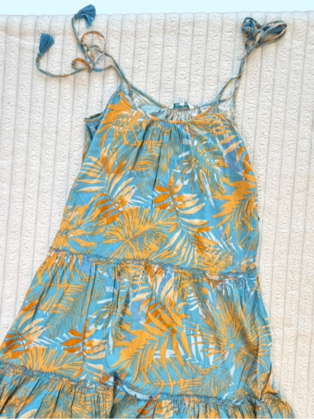 blue island Blue and Yellow Tropical Tie-Shoulder Midi Dress